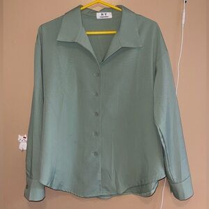aqua button up blouse